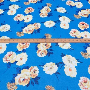 Blue Floral Chiffon Apparel Fabric Semi Sheer By the Yard