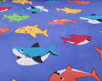 Swimming Sharks Cotton Fabric Traditions Fish By the Yard