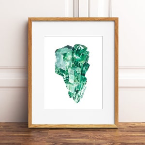 Emerald gemstone, watercolor print, May birthstone, precious stone, green jewel, wall art, art print home decor.