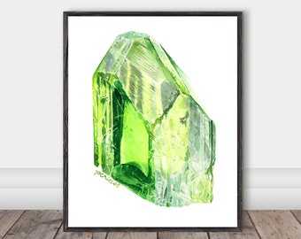 Watercolor August Birthstone, Peridot, Green Gemstone, Green Crystal, Leo Zodiac stone, green birthstone,