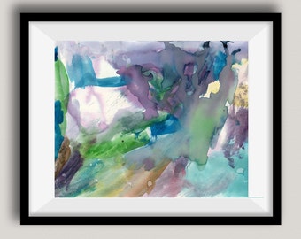 Jasmine #2 Colorful Watercolor Abstract, Cool Tone Absract, Watercolor painting, Home Decor, Modern Art,
