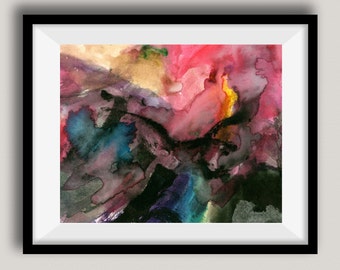 Jewel #3 colorful abstract watercolor painting, Modern Home Decor, Bright painting, Dark Painting, Fun Painting