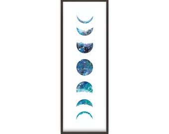 Watercolor Moon Phase, blue moons, galaxy painting, galaxy moons, lunar cycle,