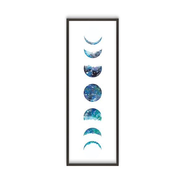 Watercolor Moon Phase, blue moons, galaxy painting, galaxy moons, lunar cycle,