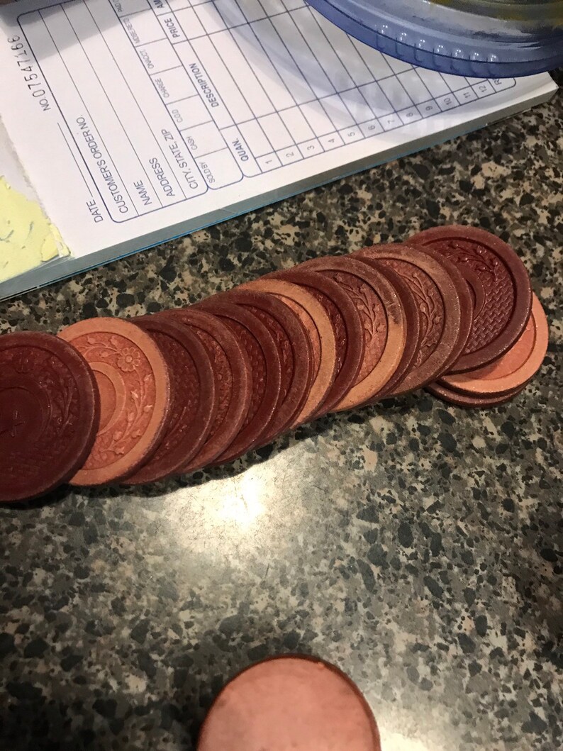 Antique crescent moon and star clay poker chips and buttons