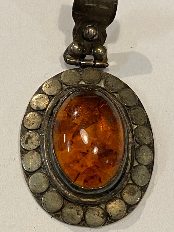Vintage sterling silver and amber pendant - image 2