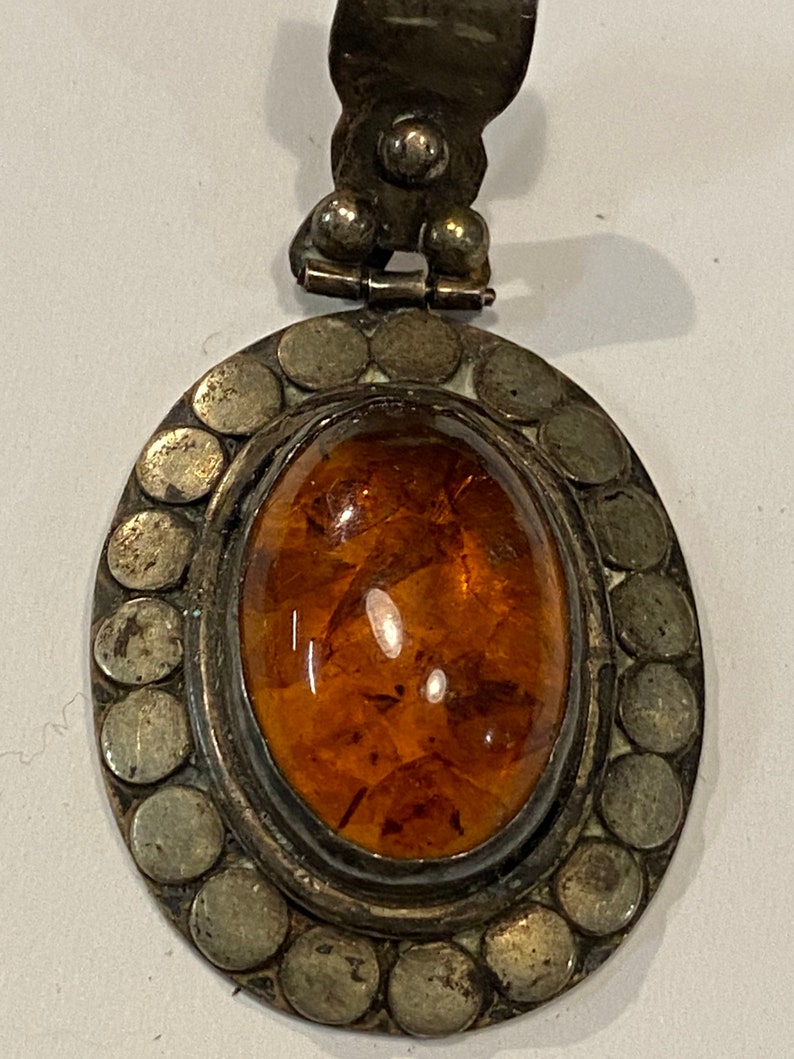 Vintage sterling silver and amber pendant image 2