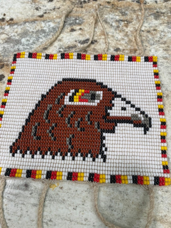 Native American hand loomed beaded panel eagle/ ha