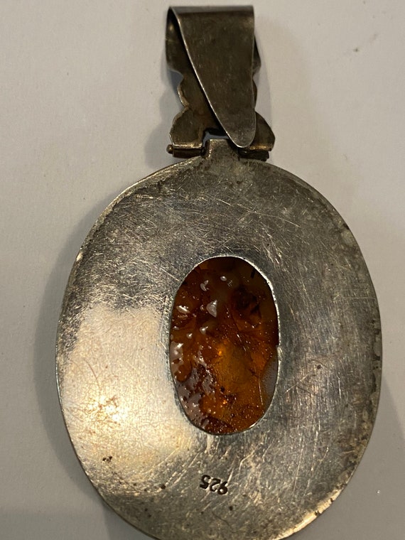 Vintage sterling silver and amber pendant - image 3