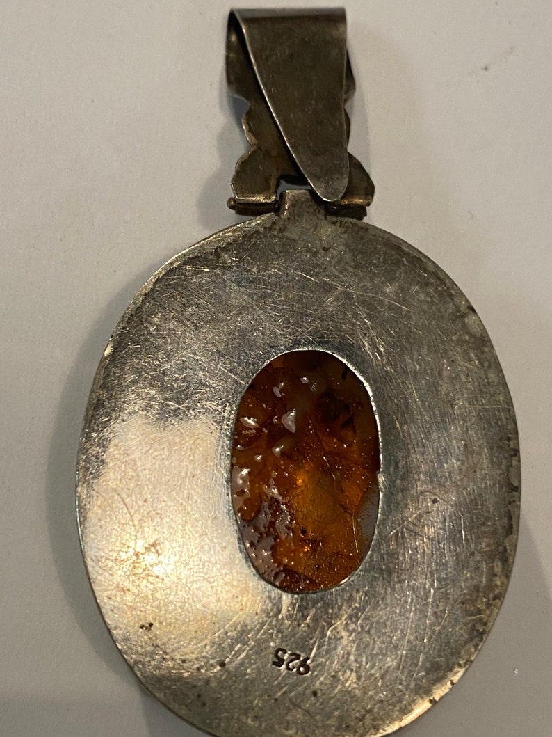 Vintage sterling silver and amber pendant image 3