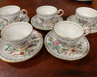 Set of 5 Aynsley English Pembroke bone china tea cup and saucer sets