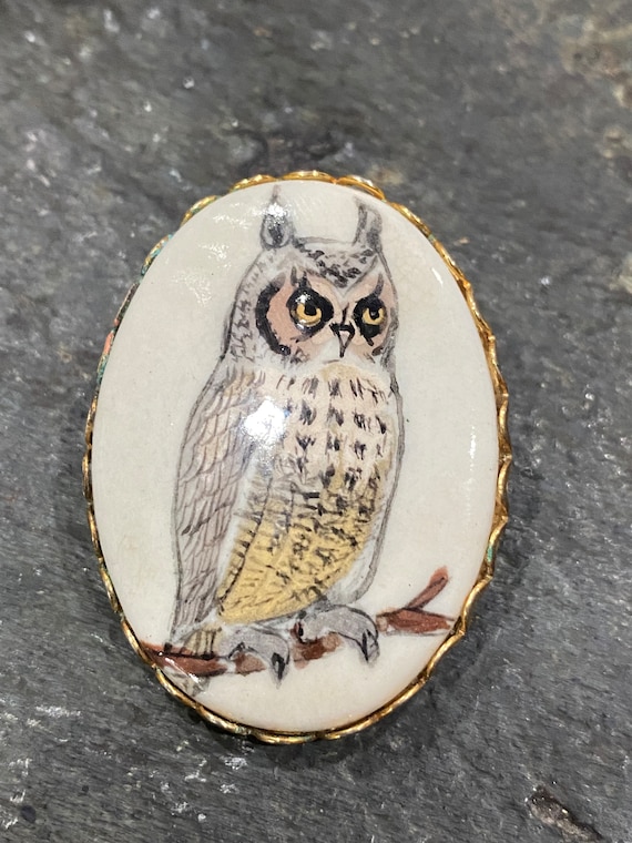 Beautiful hand painted porcelain owl pin