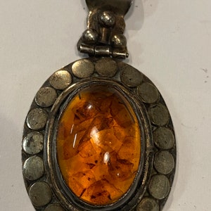 Vintage sterling silver and amber pendant image 1