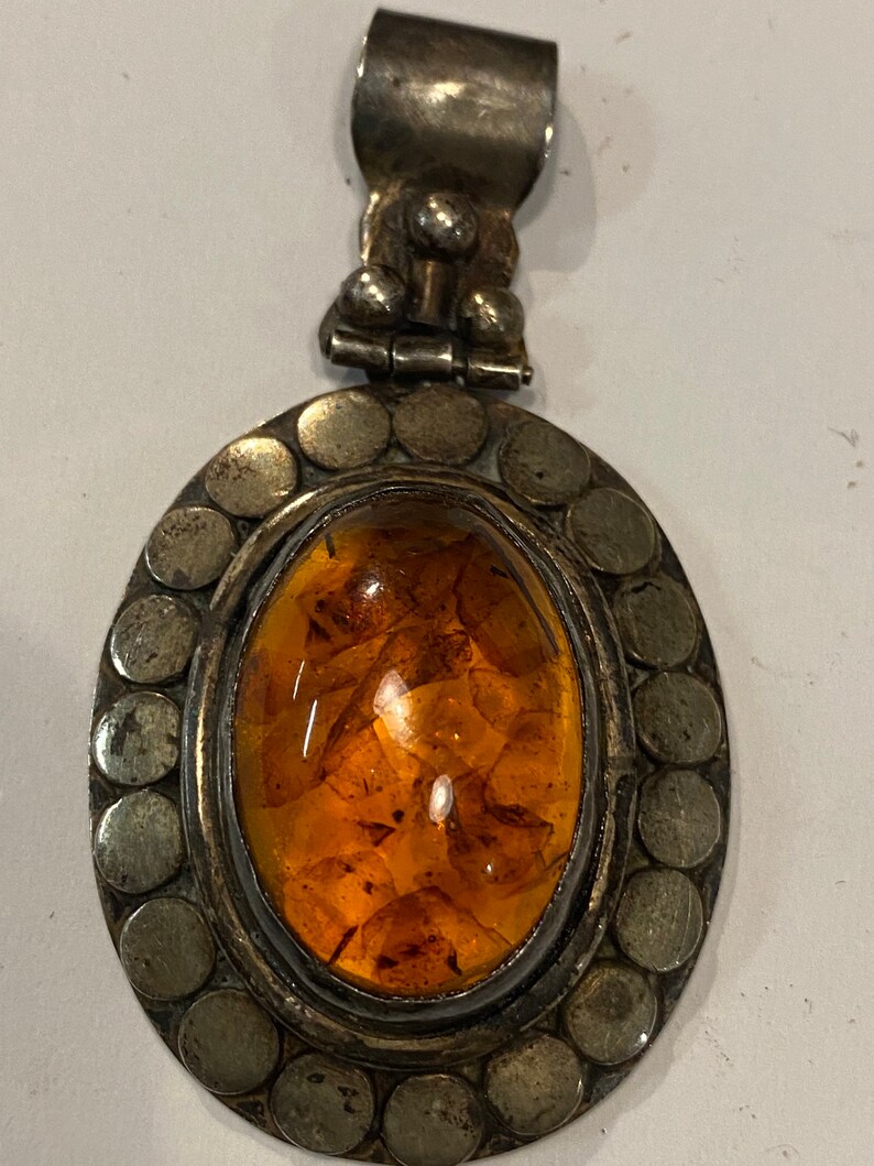 Vintage sterling silver and amber pendant image 1