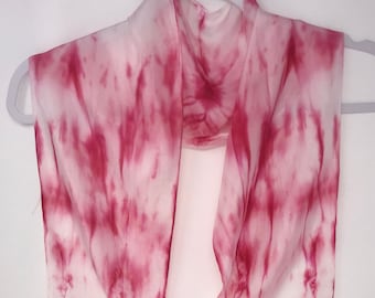Pink Shibori Silk Scarf, Hand-Painted Habotai, Head Wrap