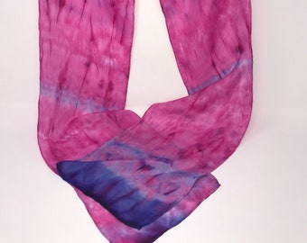 Pink Shibori Silk Scarf - Hand Painted Habotai Silk, Wearable Art