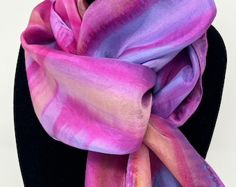 Pink Brushstroke Abstract Art Scarf Hair Wrap 8x72 Pure Silk