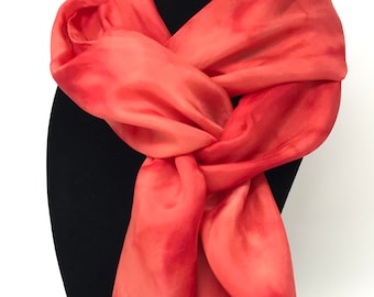 Red Shibori Silk Scarf, Hand Painted Habotai Silk, Wearable Art