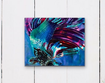 Betta Fish Silk Painting: Batik Gallery Wrapped Fiber Art