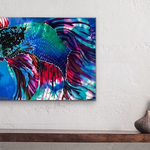 Betta Fish Silk Painting Gallery Wrapped Wall Decor Fiber Art Hand Painted Original Art
