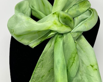 Spring Green Silk Scarf, Habotai Head Wrap, 8x72