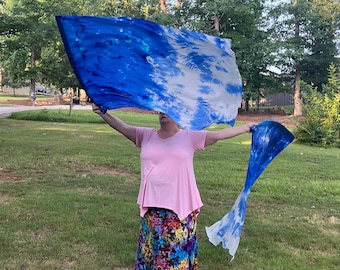 Hand Painted Silk Worship Flags: Living Waters Blue Teal, 36x55