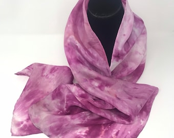 Hand Painted Pink Silk Scarf - Habotai Head Wrap, Hair Scarf