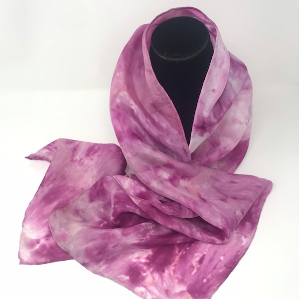 Pink Hand Painted Silk Scarf 11x60 Silk Head Wrap Hair Scarf