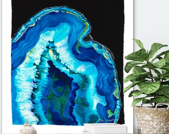Hand Painted Geode Silk Painting, Original Wall Art 24x28