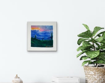 Sunrise On The Blue Ridge Hand Painted Original Silk Painting Gallery  Wall Decor Fiber Art