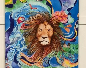 Teeming Story of Creation Original Hand Painted Pure Habotai Silk Wall Hanging 45x60