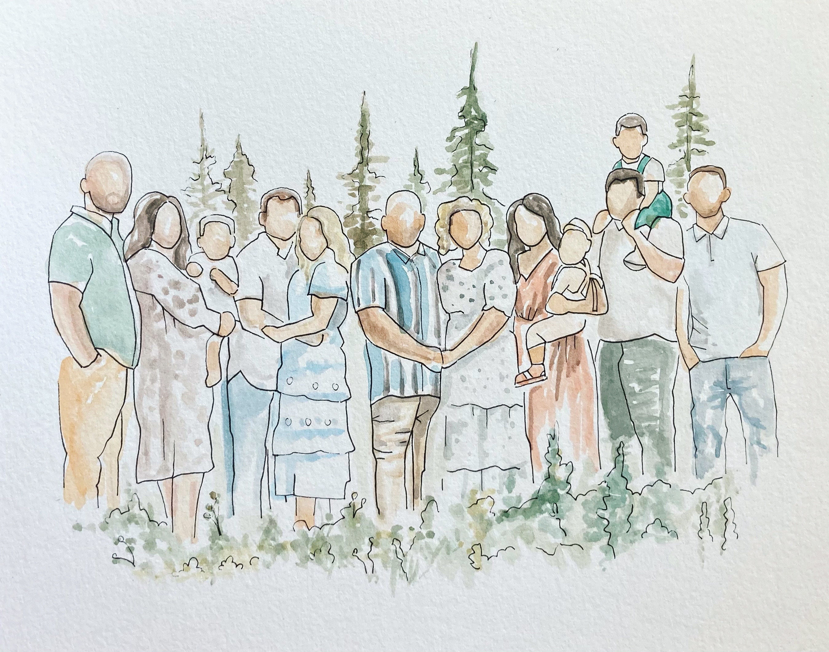 Custom Watercolor Painting Faceless Family Portrait Etsy 日本