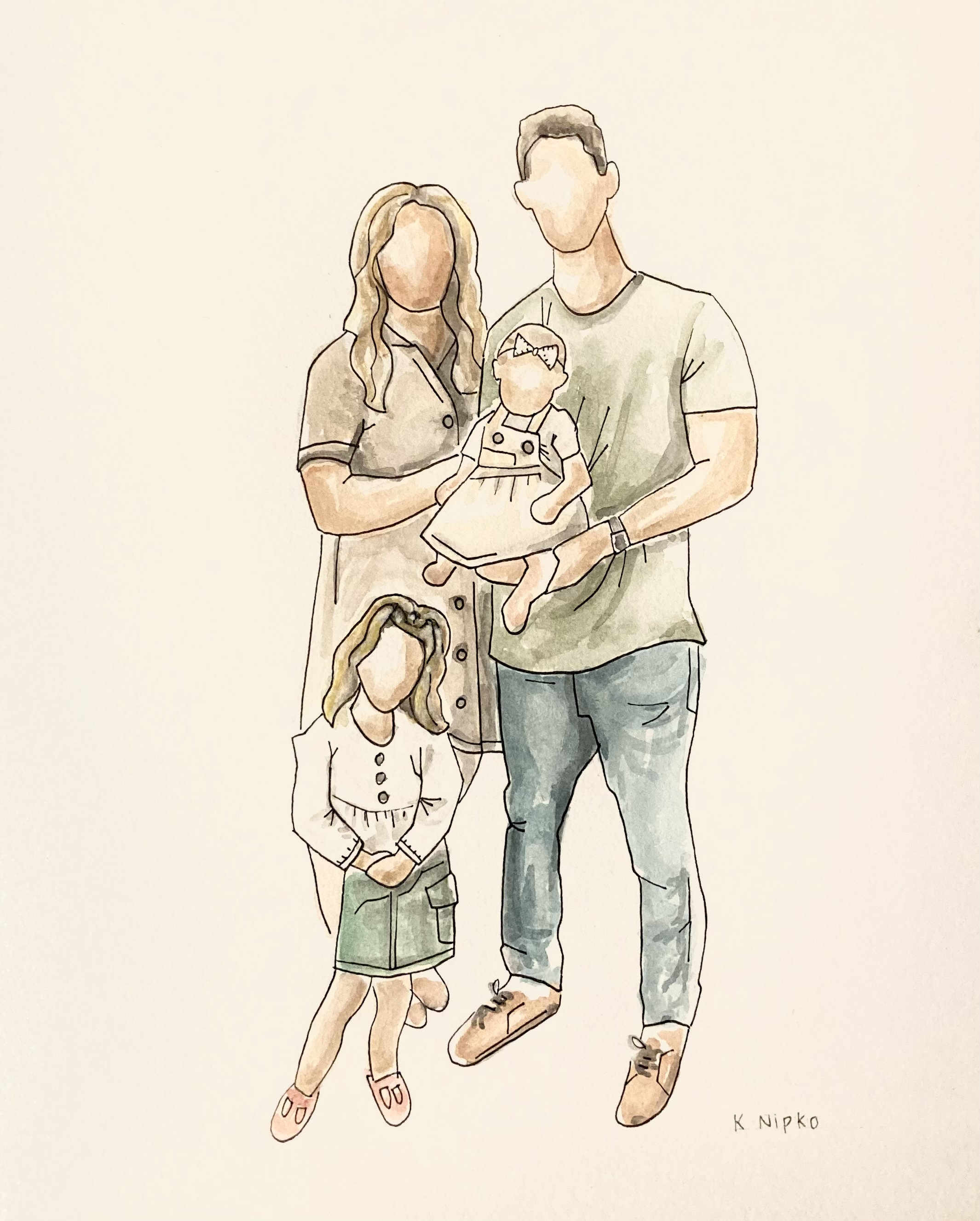Custom Watercolor Painting Faceless Family Portrait Etsy UK