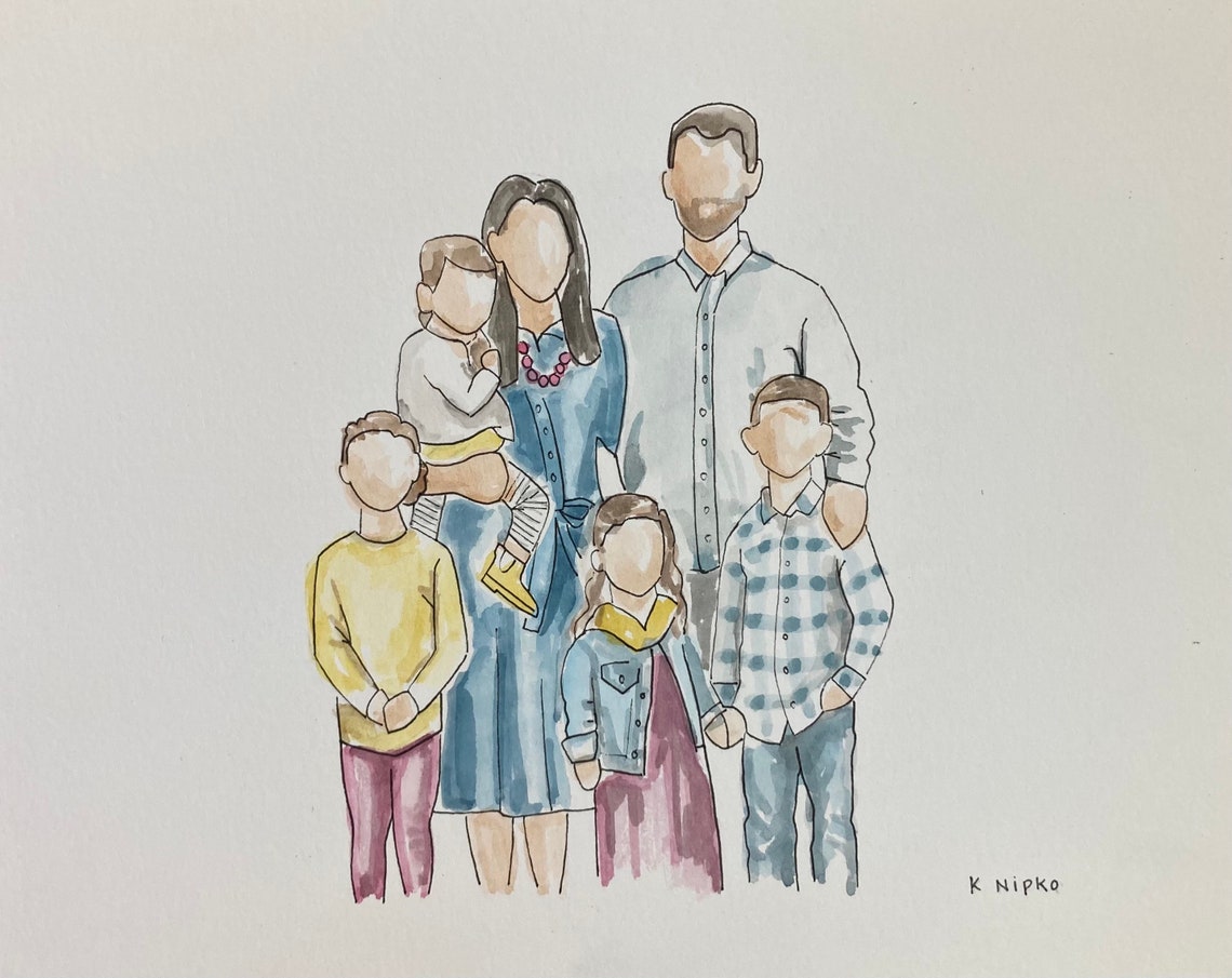 Custom Watercolor Painting Faceless Family Portrait Etsy UK