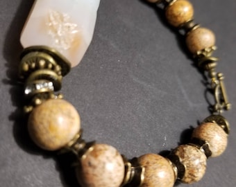 Quartz Agate & Picture Jasper beads with Bronze accents Boho Native American Gypsy Southwest Cowgirl Rustic Earthy Handmade Unique Jewelry