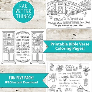 Five Pack - Bible Verse Coloring Pages - Printable Bible Coloring Pages, PDF Instant Download, Christian Kids Sunday School Craft Coloring