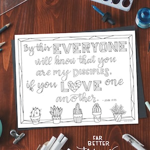 Bible Verse Coloring Page - John 13:35 - Printable Digital Download, Bible Coloring Page, Christian Kids Activity, Sunday School Craft, Love