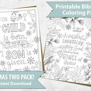 Two Pack Christmas Bible Verse Coloring Pages - Printable Bible Coloring Page, JPG Instant Download, Christian Sunday School Coloring Sheets