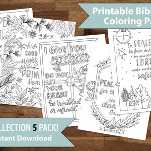Five Pack - Bible Verse Coloring Pages - Printable Bible Coloring Pages, PDF Instant Download, Christian Kids Sunday School Peace Coloring