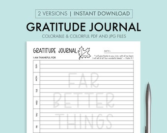 Journal de gratitude hebdomadaire imprimable, gratitude chrétienne, journal de gratitude, journal de coloriage de gratitude, format lettre PDF JPG imprimable