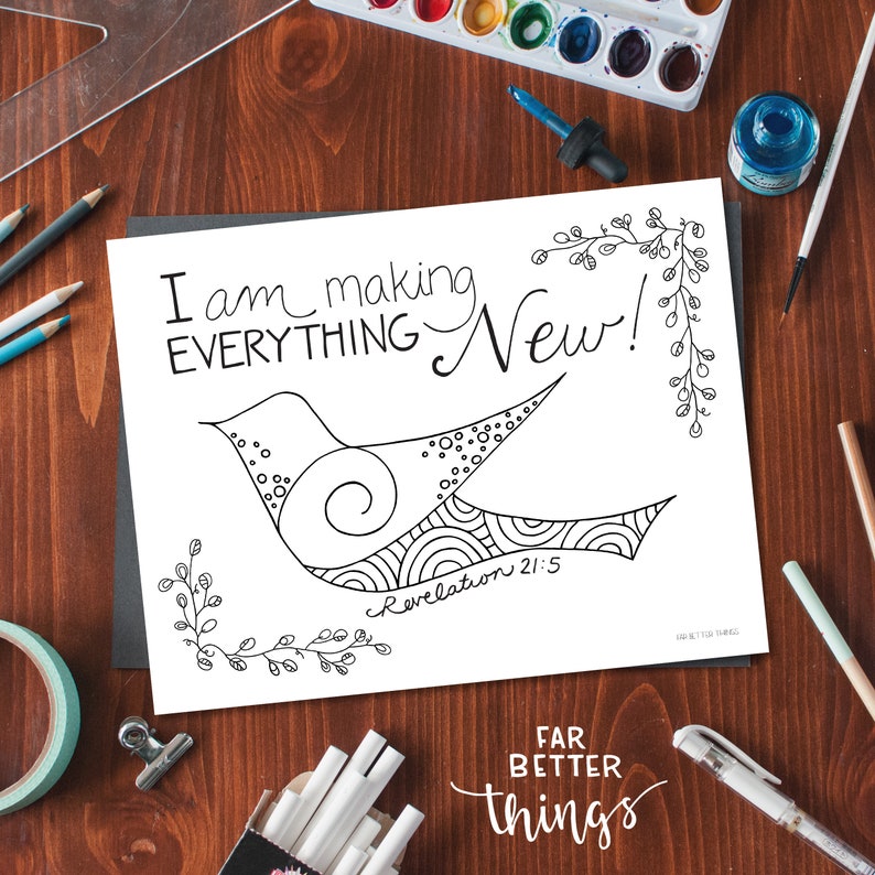 Bible Verse Coloring Page - Revelation 21:5 - Printable Coloring Page, Bible Coloring Page, Christian Kids Activity, Sunday School Craft image 10