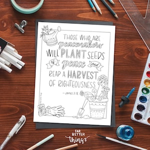 Bible Verse Coloring Page - James 3:18 - Printable Digital Download, Bible Coloring Page, Christian Kids Activity, Sunday School Craft