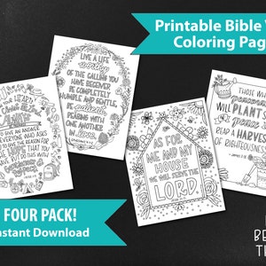 Four Pack - Bible Verse Coloring Pages - Printable Bible Coloring Pages, JPEG Instant Download, Christian Kids Sunday School Coloring Sheets