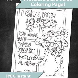 Bible Verse Coloring Page John 14:27 Printable Bible Coloring Page, Christian Kids Activity, Sunday School Craft, God's Peace, Scripture image 3
