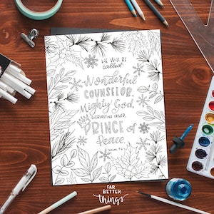 Bible Verse Coloring Page - Isaiah 9:6 - Printable Bible Verse Coloring Page, Christian Kids Activity, Christmas Coloring Sheet, Advent Fun
