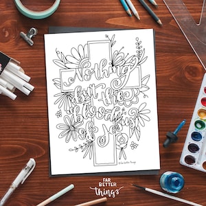 Hymn Coloring Page - Nothing But the Blood of Jesus - Printable Hymn Coloring Page, Christian Kids Activity, Sunday School Craft, Song Lyric