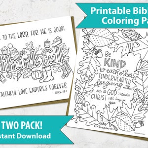 Two Pack Fall Bible Verse Coloring Pages - Printable Bible Coloring Page, JPG Instant Download, Christian Homeschool Coloring Sheets