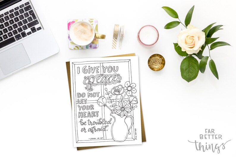 Bible Verse Coloring Page John 14:27 Printable Bible Coloring Page, Christian Kids Activity, Sunday School Craft, God's Peace, Scripture image 9