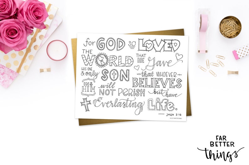Bible Verse Coloring Page John 3:16 Printable Bible | Etsy