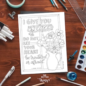 Bible Verse Coloring Page John 14:27 Printable Bible Coloring Page, Christian Kids Activity, Sunday School Craft, God's Peace, Scripture image 1